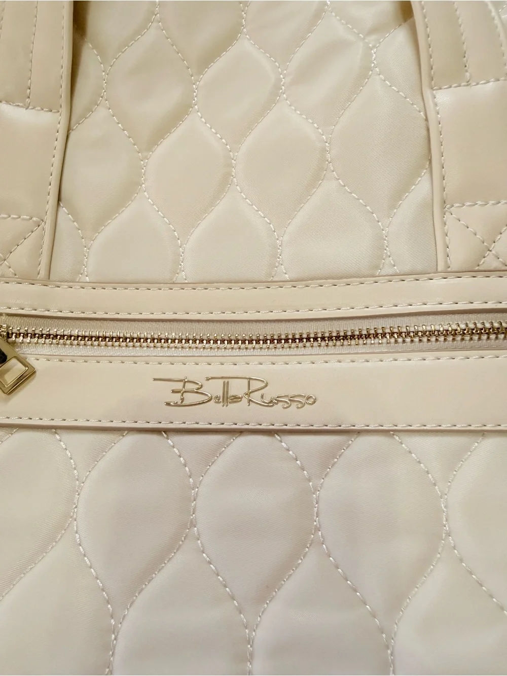 Quilted Cream Convertible Backpack Tote with Front Zip Pocket